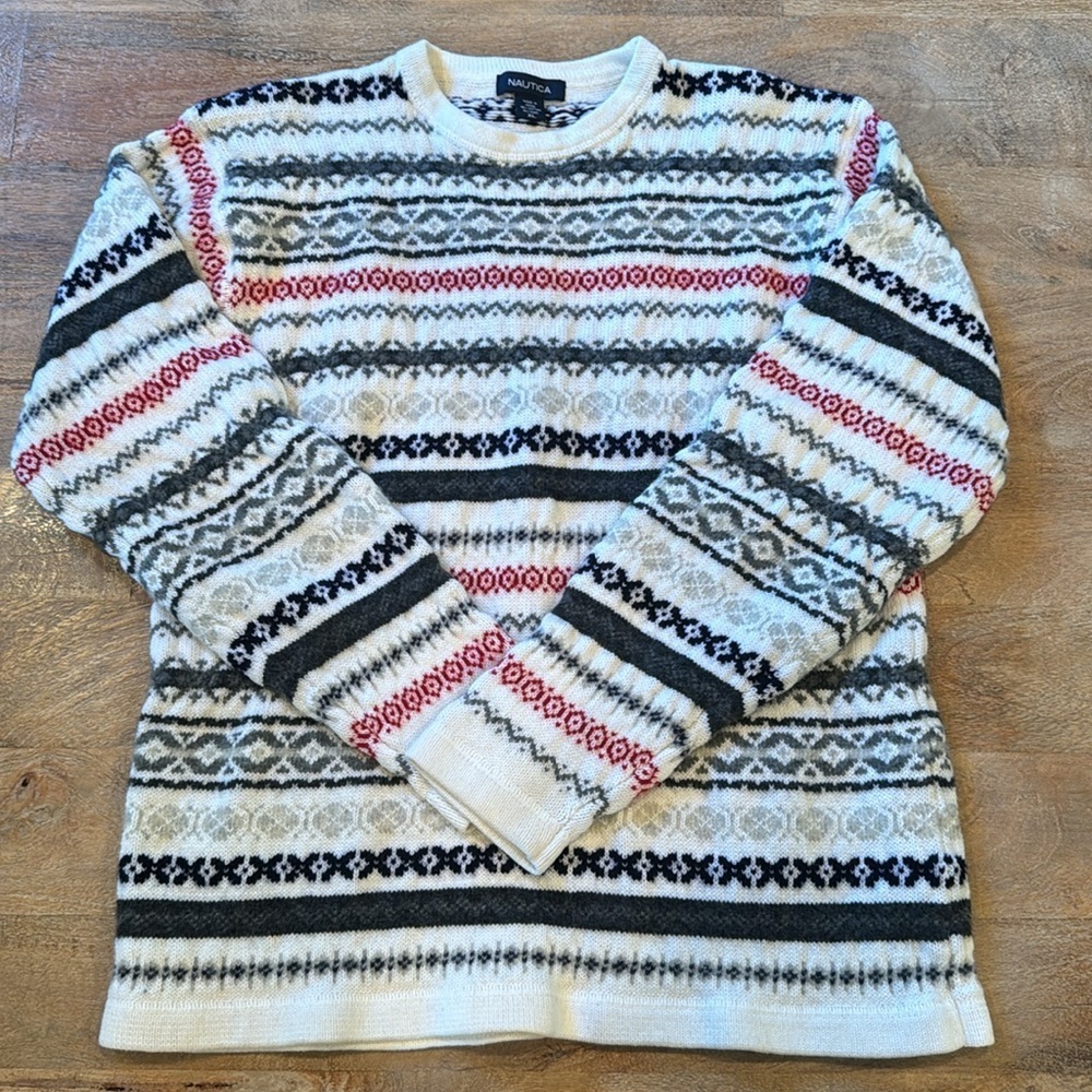 Nautica XL Men’s Fair Isle Winter Sweater Cotton Wool Blend